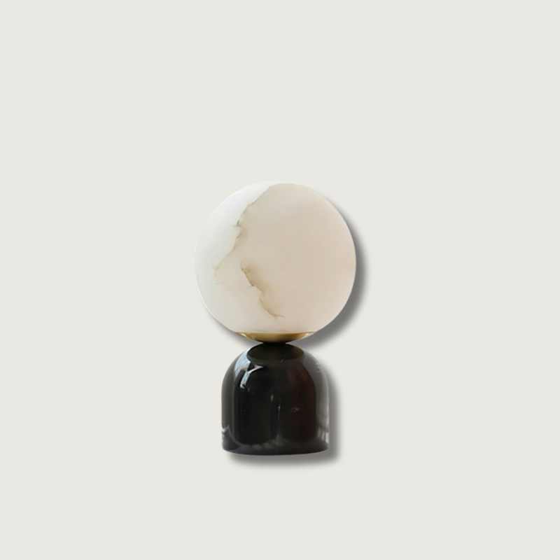 Modern Table Lamp Alabaster Globe Black Marble Base - Product showcase