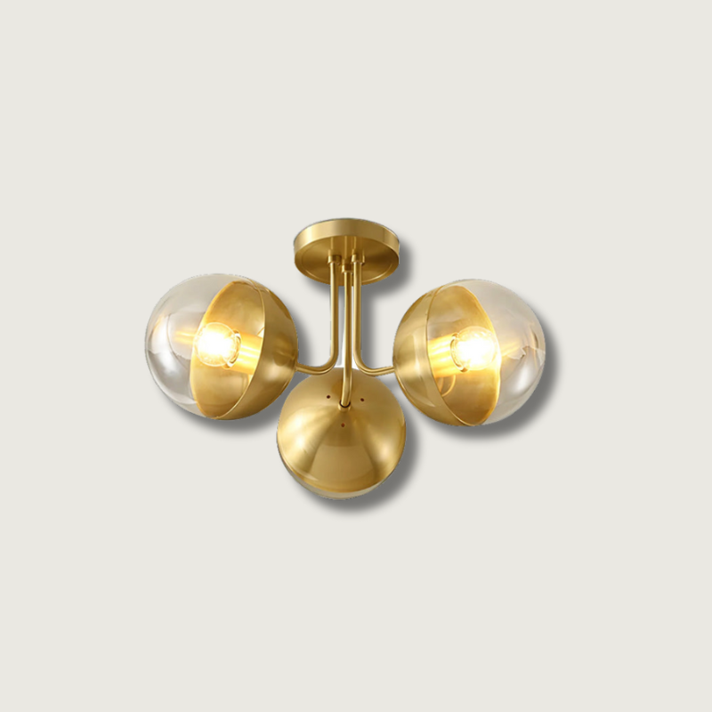 Modern Glass Globe Ceiling Light Brass Triple Sphere Design - Product showcase