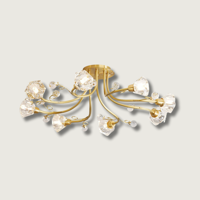 Crystal Ceiling Light Brass Floral Branch Design - Product showcase