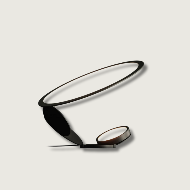 Modern Table Lamp Curved Metal Design With Dual Light Rings - Product showcase