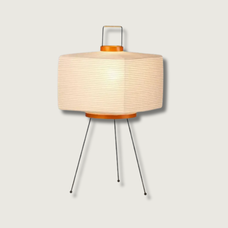 Japanese Table Lamp Rice Paper Shade with Metal Base - Product showcase