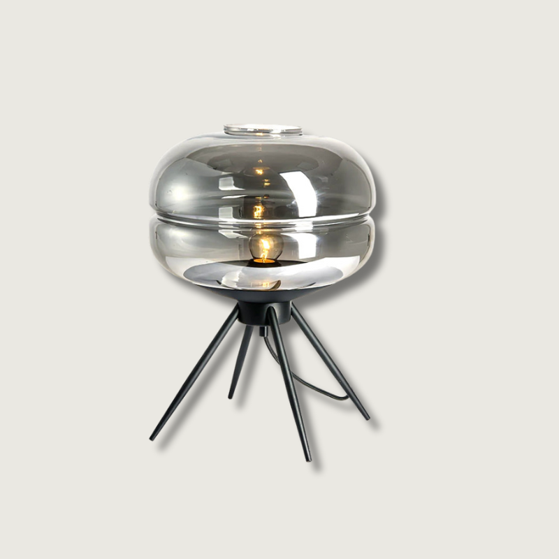 Modern Glass Table Lamp Smokey Dome with Tripod Base - Product showcase