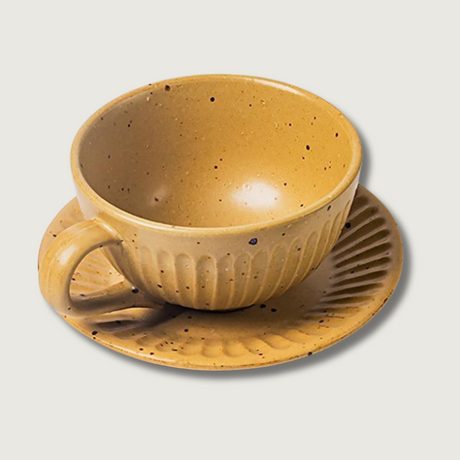Artisan Stoneware Tea Set  Ribbed Pattern With Speckled Glaze - Product showcase