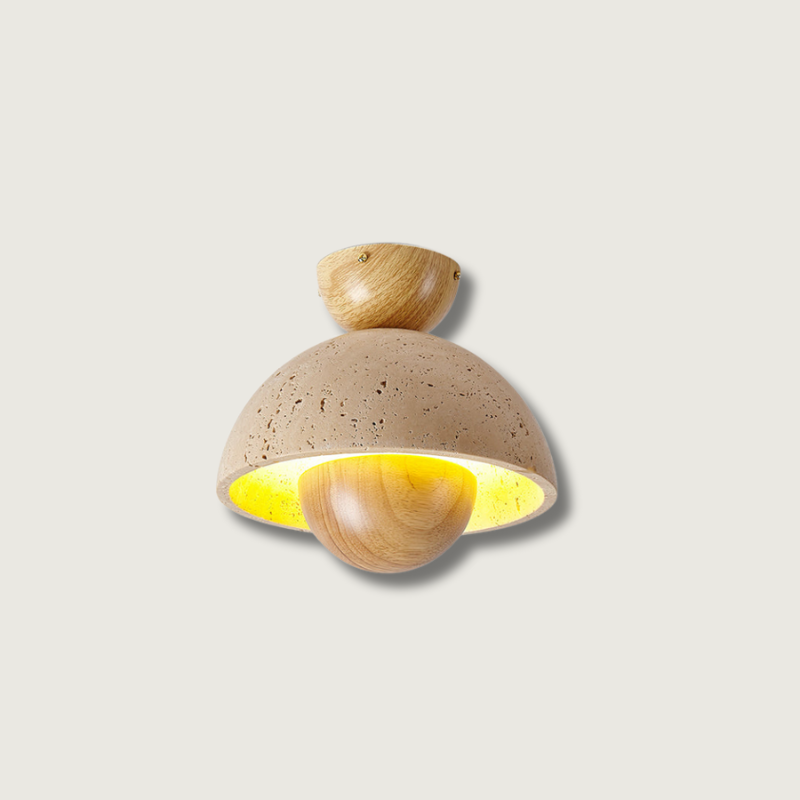 Modern Ceiling Light Travertine Wood Dome Design - Product showcase