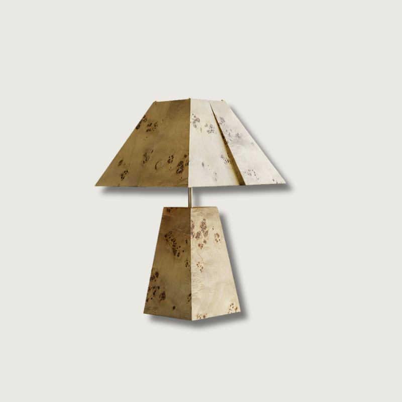 Geometric Wood Table Lamp Pyramid Design With Natural Finish - Product showcase