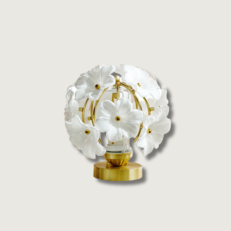 Floral Table Lamp White Glass Petals with Gold Accents - Product showcase