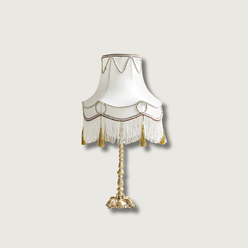 Victorian Table Lamp Brass Base with Fringed Shade - Product showcase