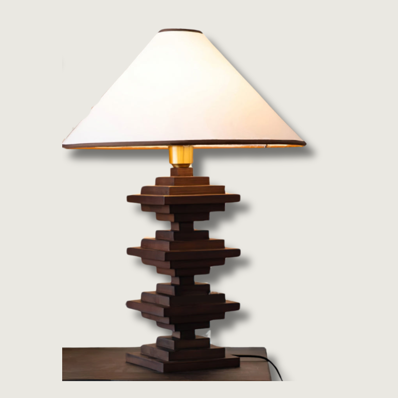 Modern Tower Table Lamp Stacked Wooden Base - Product showcase
