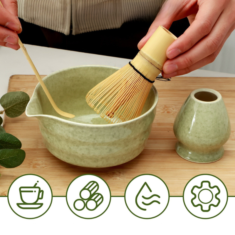 Traditional Matcha Tea Set Ceramic Bowl With Bamboo Tools - Product example