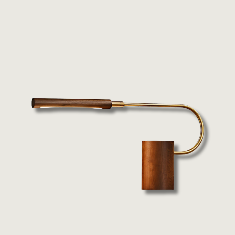 Modern LED Table Lamp Walnut Wood with Brass Accent - Product showcase