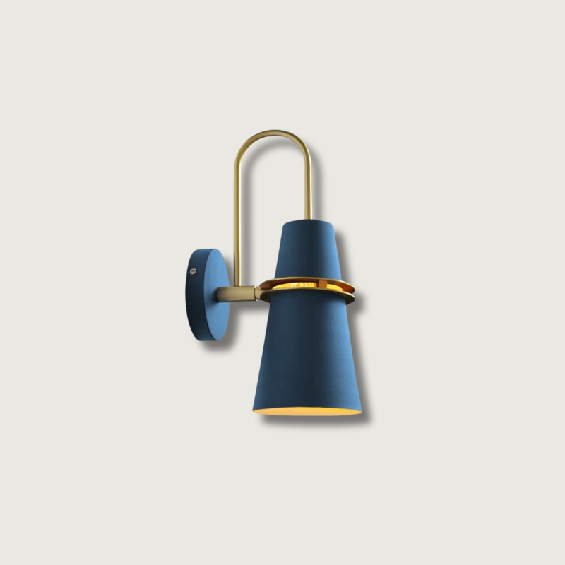 Modern Wall Sconce Blue Metal Gold Trim Design - Product showcase