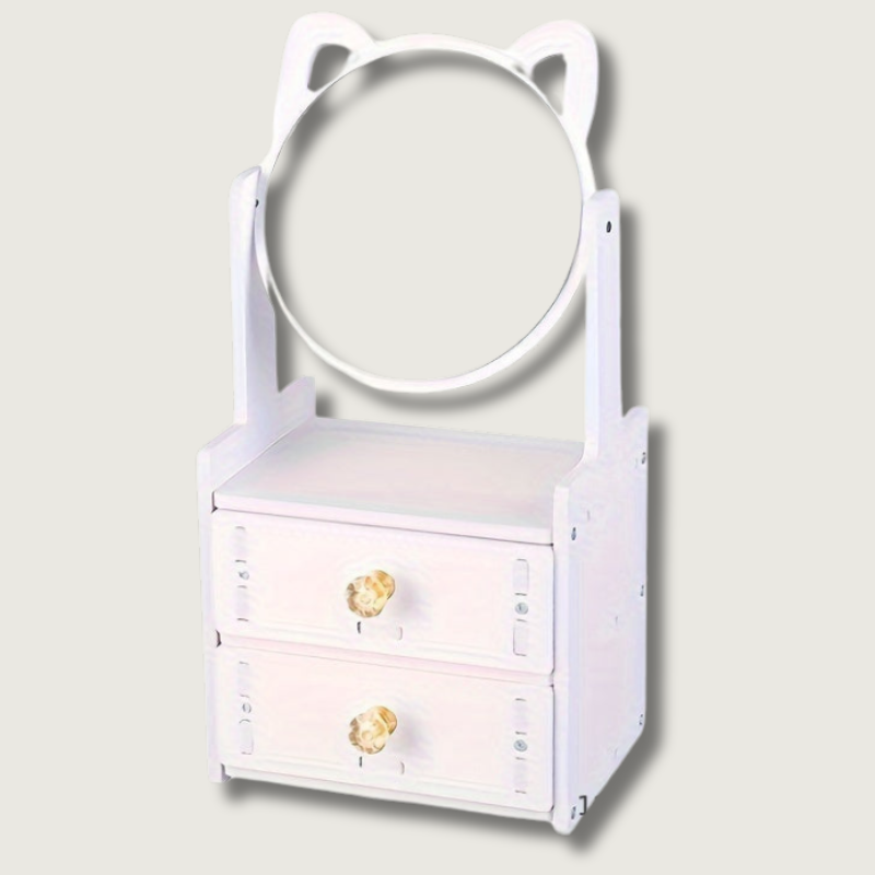 Cat Ear Vanity Mirror  360 Rotating Storage Organizer - Product showcase
