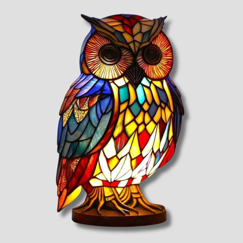 Stained Glass Owl Lamp  Artisan Mosaic Night Light - Product showcase
