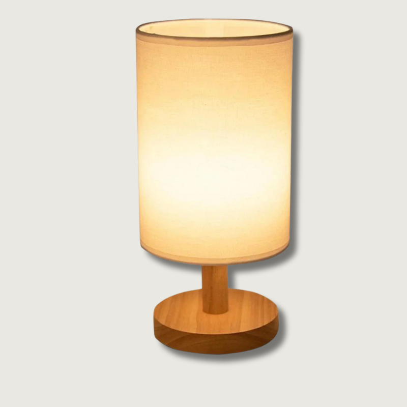 Minimalist Table Lamp Natural Wood Base with Linen Shade - Product showcase