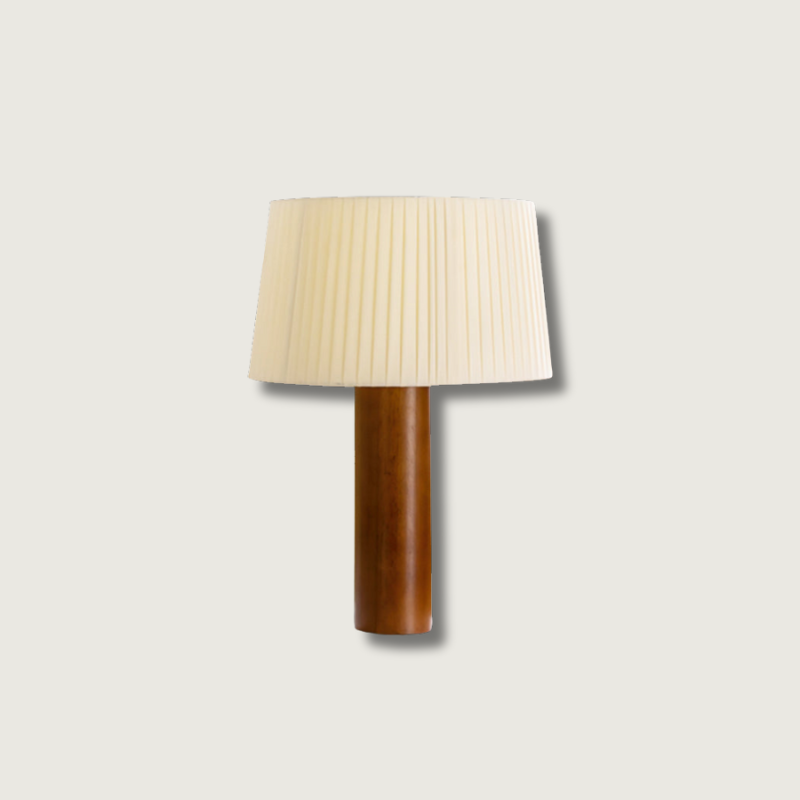 Wooden Table Lamp Natural Walnut Base with Pleated Shade - Product showcase