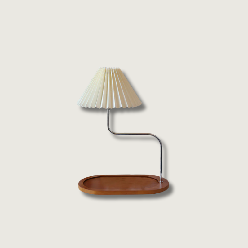 Modern Table Lamp Wood Base with Pleated Shade - Product showcase