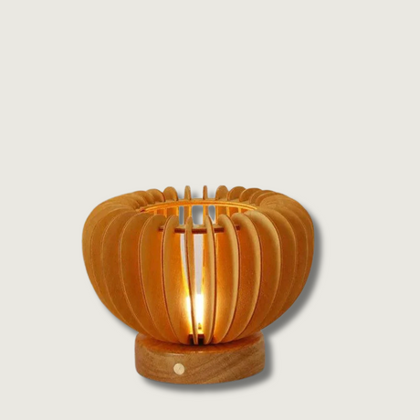 Wooden Table Lamp  Sculptural Slat Design - Product showcase