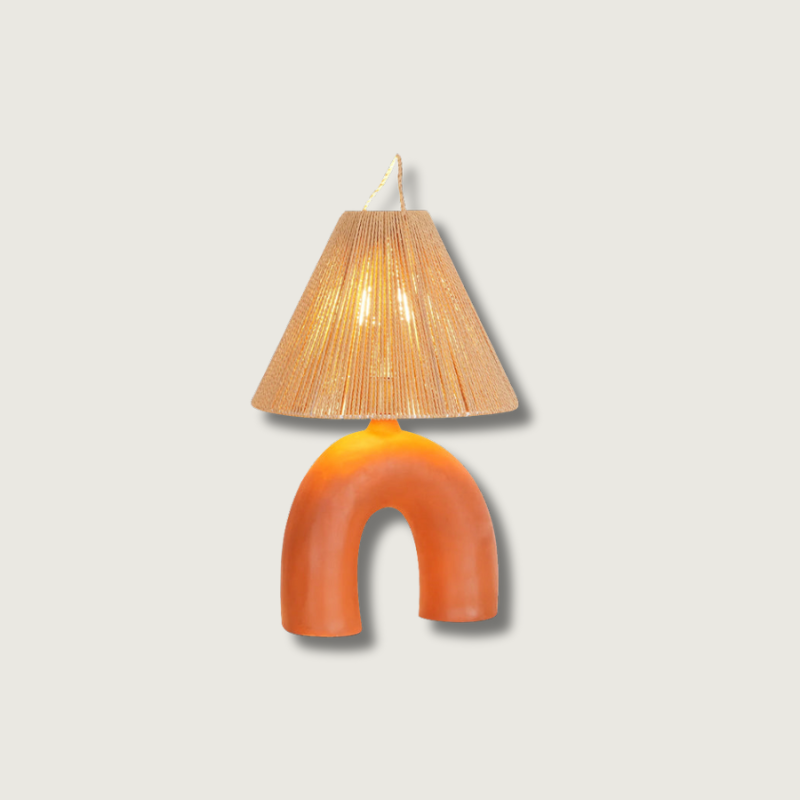 Modern Ceramic Table Lamp Curved Base with Raffia Shade - Product showcase