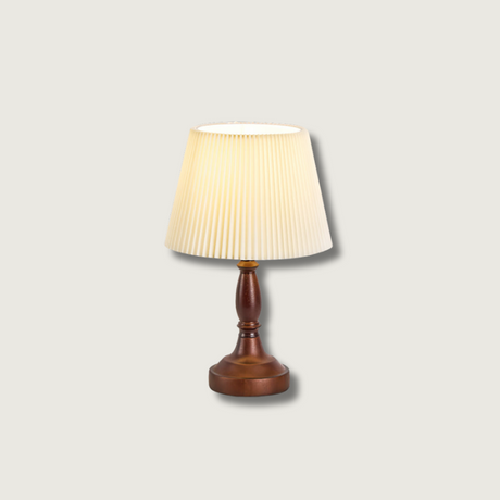 Traditional Table Lamp  Walnut Base With Pleated Shade - Product showcase