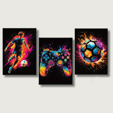 Gaming Wall Art Set  Vibrant Football Controller Canvas Prints - Product showcase