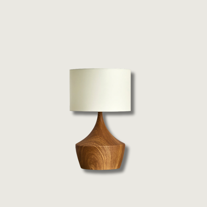 Modern Table Lamp Walnut Wood Base With Cream Shade - Product showcase