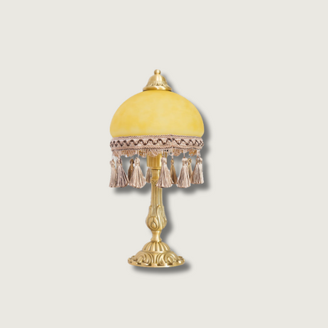 French Table Lamp  Brass Base with Tassel Trim - Product showcase