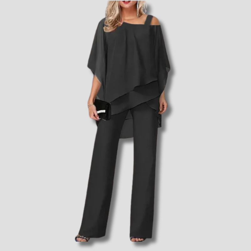 Elegant Two-Piece Outfit Off-Shoulder Chiffon Ensemble - Product showcase