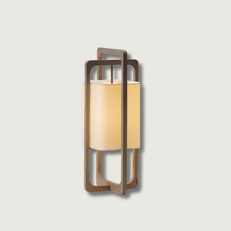Modern Table Lamp Dark Walnut Frame with Cotton Shade - Product showcase
