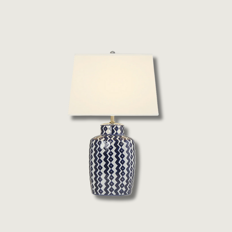 Geometric Table Lamp Blue White Porcelain Design - Product showcase