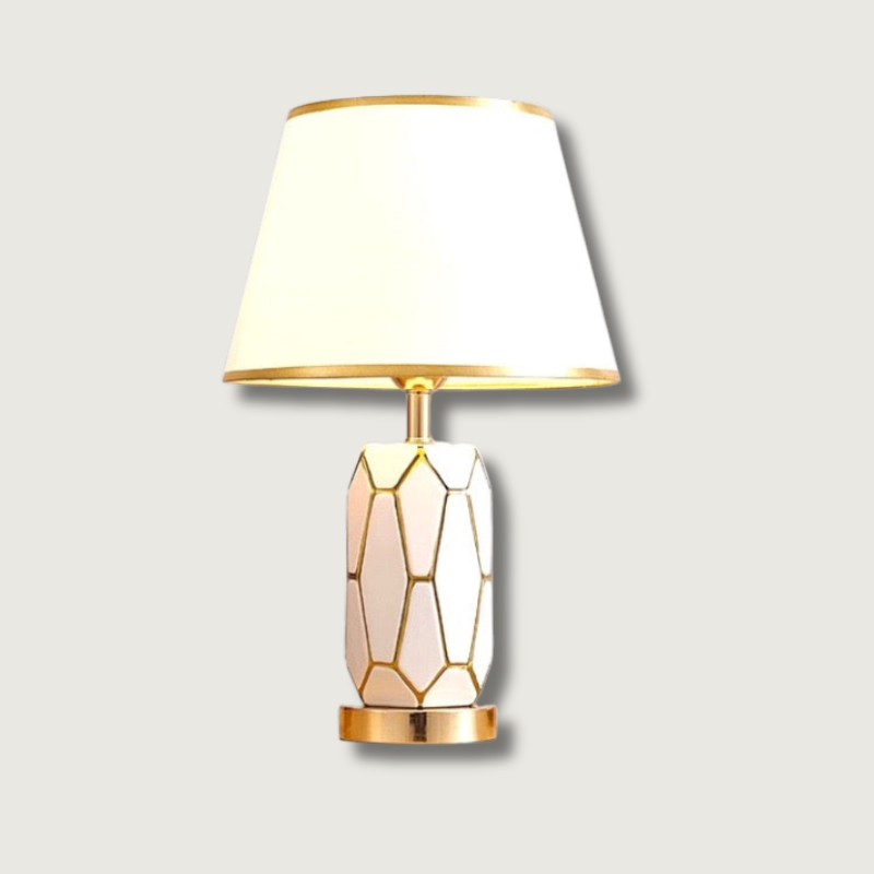 Geometric Table Lamp White Ceramic with Gold Trim - Product showcase