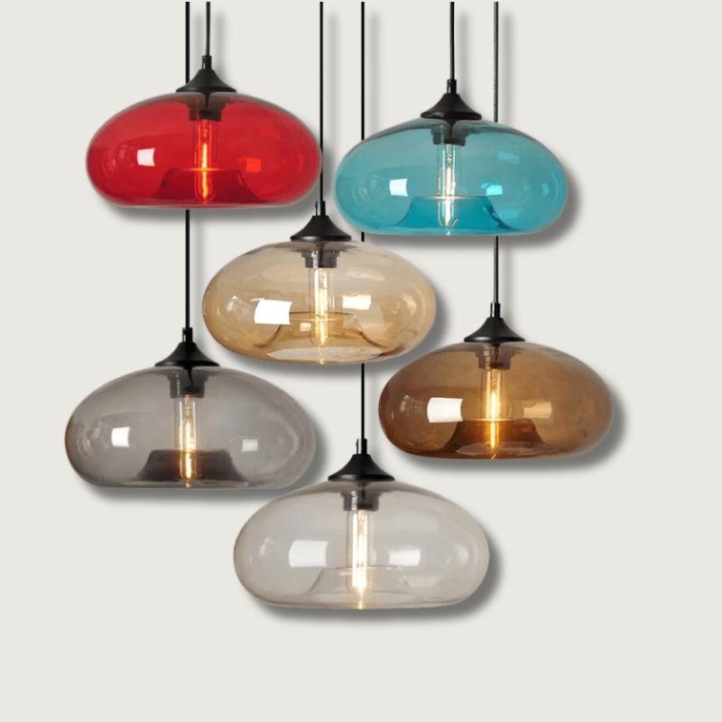 Modern Glass Pendant Light Colored Dome Shade Design - Product showcase