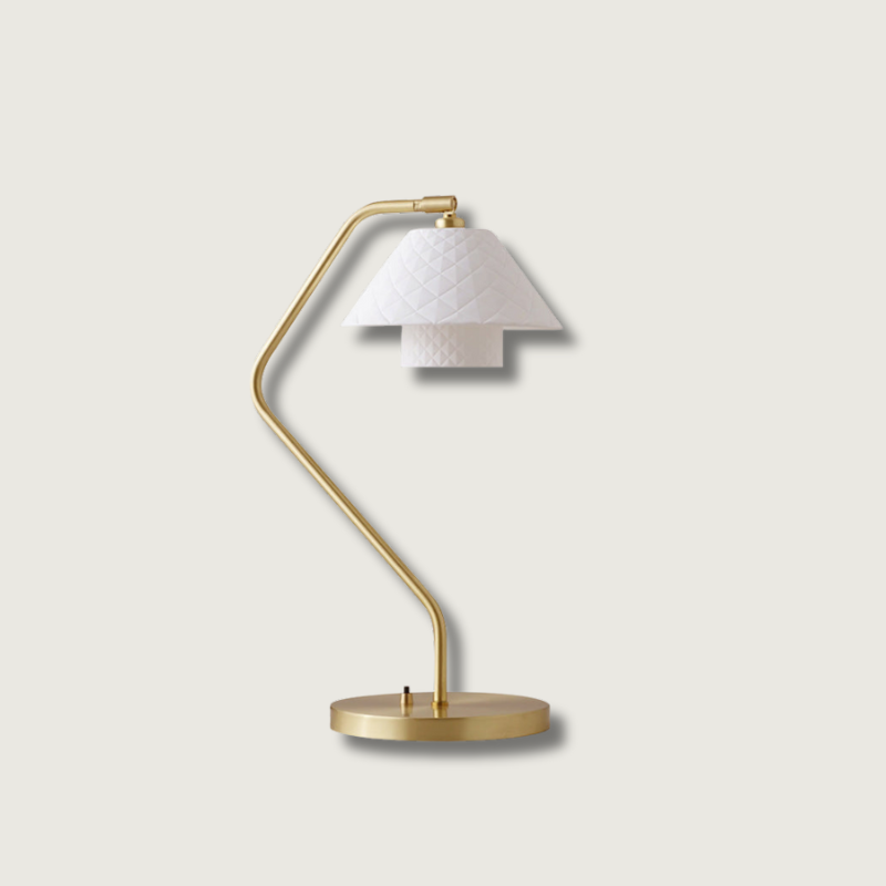 Modern Table Lamp Brass Frame with Quilted China Shade - Product showcase