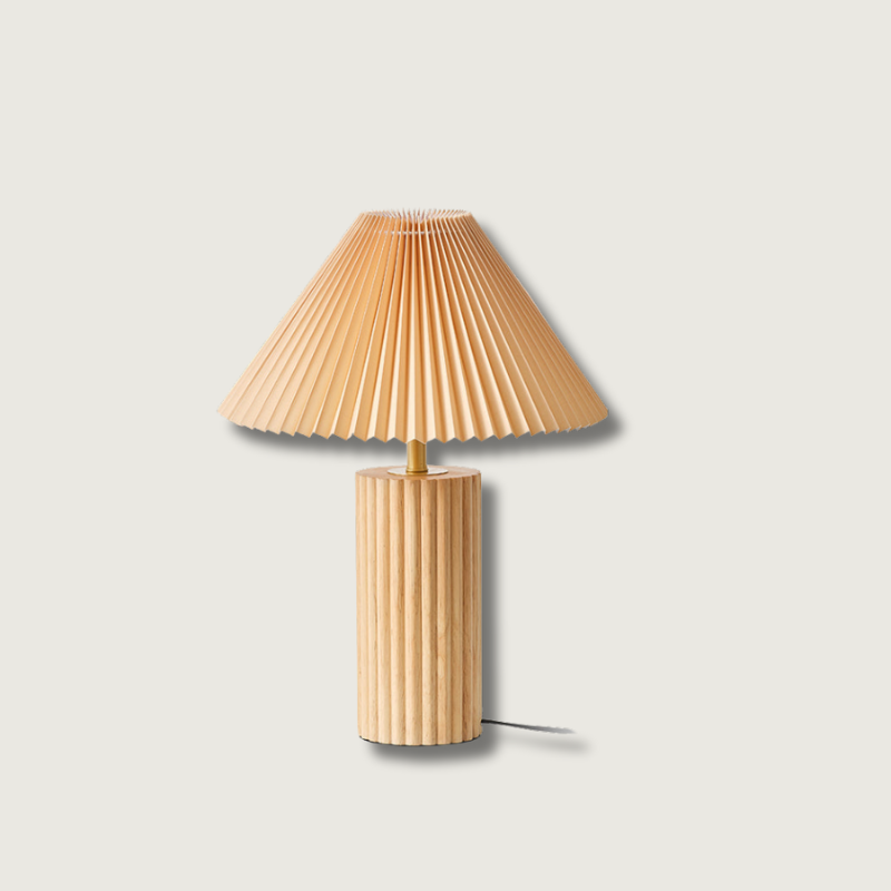 Scandinavian Table Lamp Pleated Shade Wood Base - Product showcase