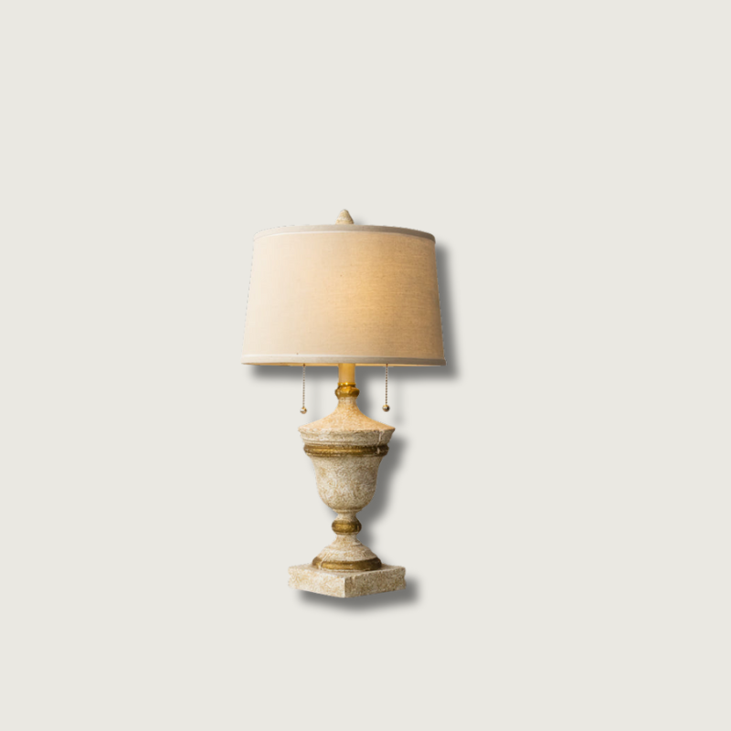 Vintage Table Lamp Antique White Base with Beige Shade - Product showcase