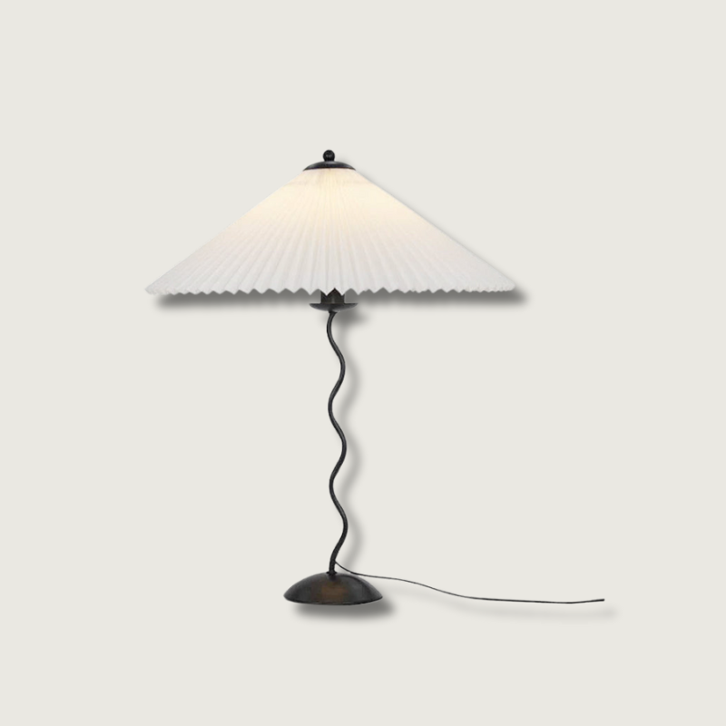 Pleated Table Lamp Scandinavian Design With Curved Metal Base - Product showcase