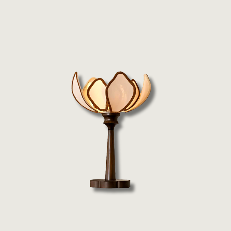 Floral Table Lamp Petal Shade Design With Wooden Base - Product showcase