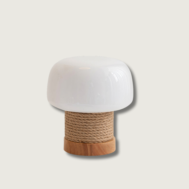 Modern Table Lamp Glass Shade with Hemp Cord Base - Product showcase