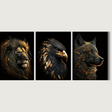 Wildlife Canvas Art Set  Golden Lion Eagle Wolf Triptych - Product showcase
