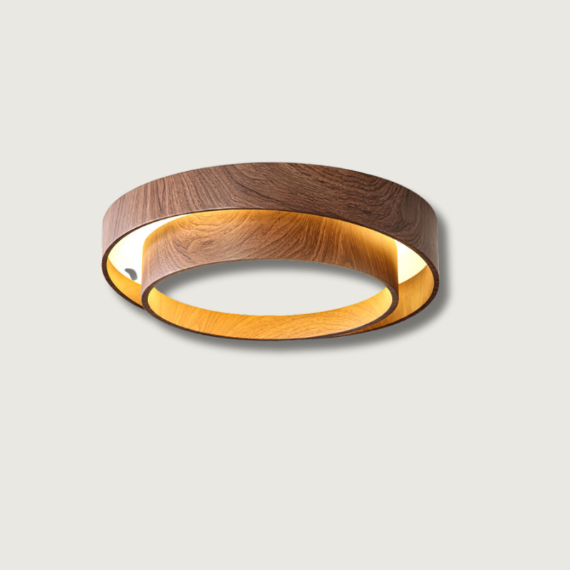 Modern LED Ceiling Light Walnut Wood Finish Ring Design - Product showcase