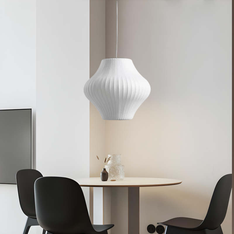 Modern Pendant Light Pleated White Silk Shade - Product example