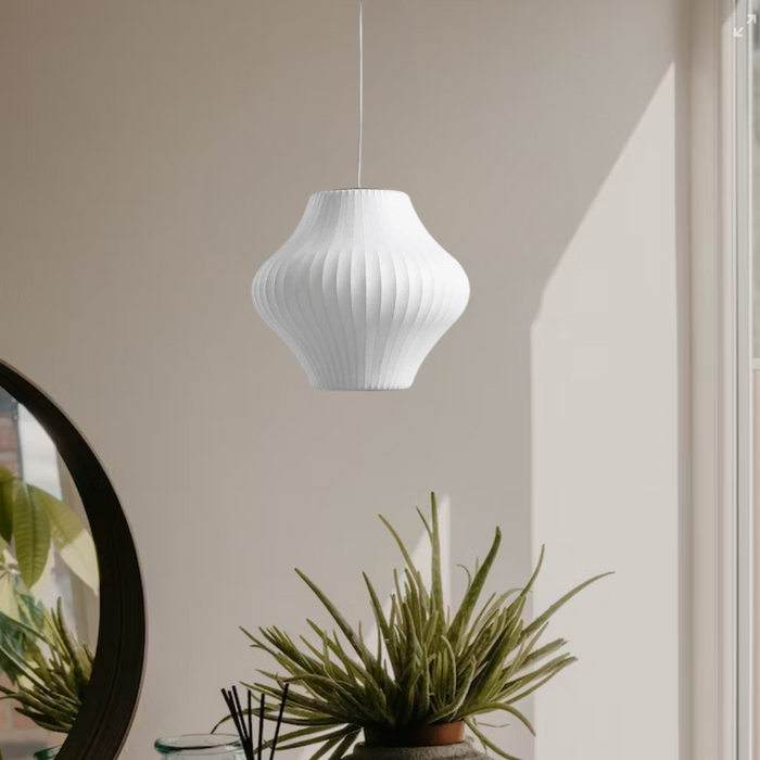 Modern Pendant Light Pleated White Silk Shade - Product showcase