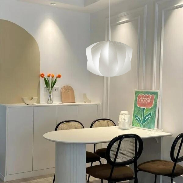 Modern Pendant Light White Silk Spherical Shade - Product showcase