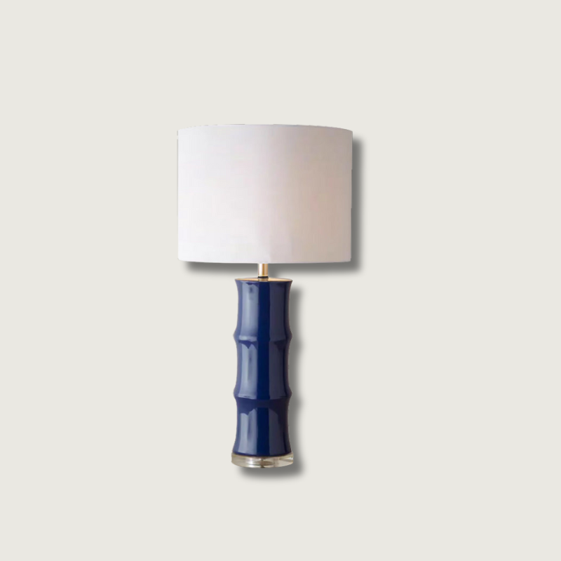 Ceramic Table Lamp Navy Bamboo Design Base - Product showcase