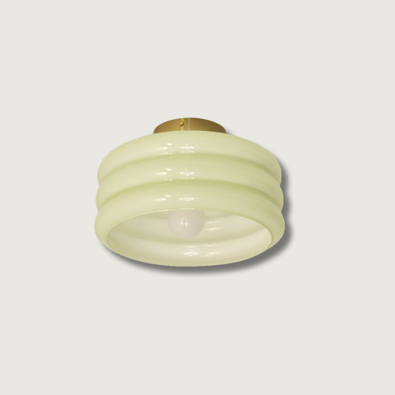 Art Deco Ceiling Light Ribbed Glass Shade with Brass Mount - Product showcase