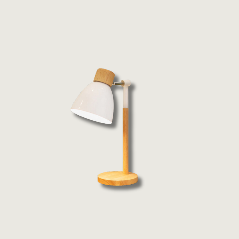 Scandinavian Table Lamp Natural Wood White Shade Design - Product showcase