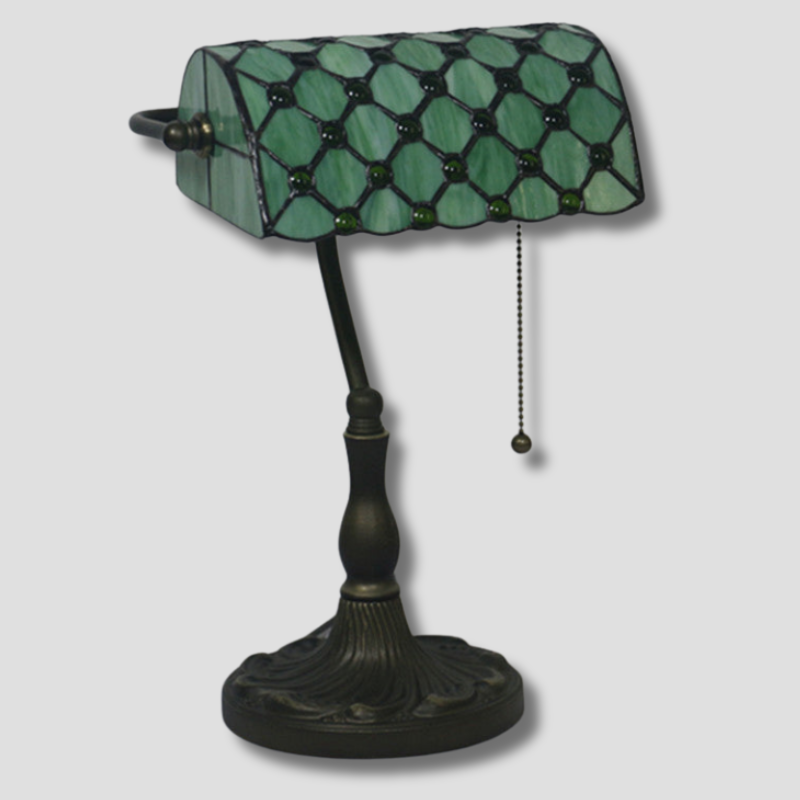 Tiffany Table Lamp Green Glass Half Cylinder Shade - Product showcase