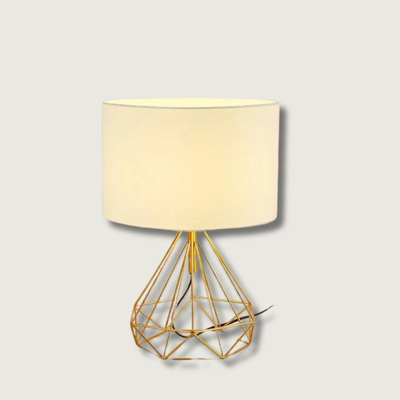Geometric Table Lamp Gold Metal Base with Cream Shade - Product showcase