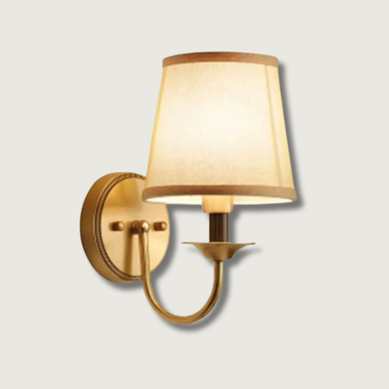 Classic Wall Sconce Curved Brass Arm With Fabric Shade - Product showcase