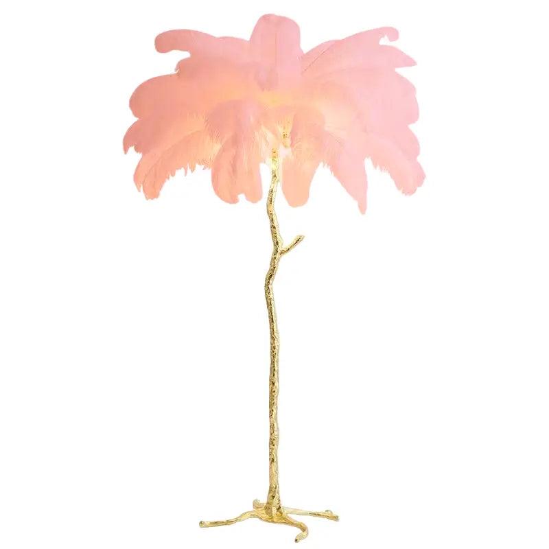 Nordic Feather Floor Lamp Pink Ostrich Plume Gold Stand - Product detail 12