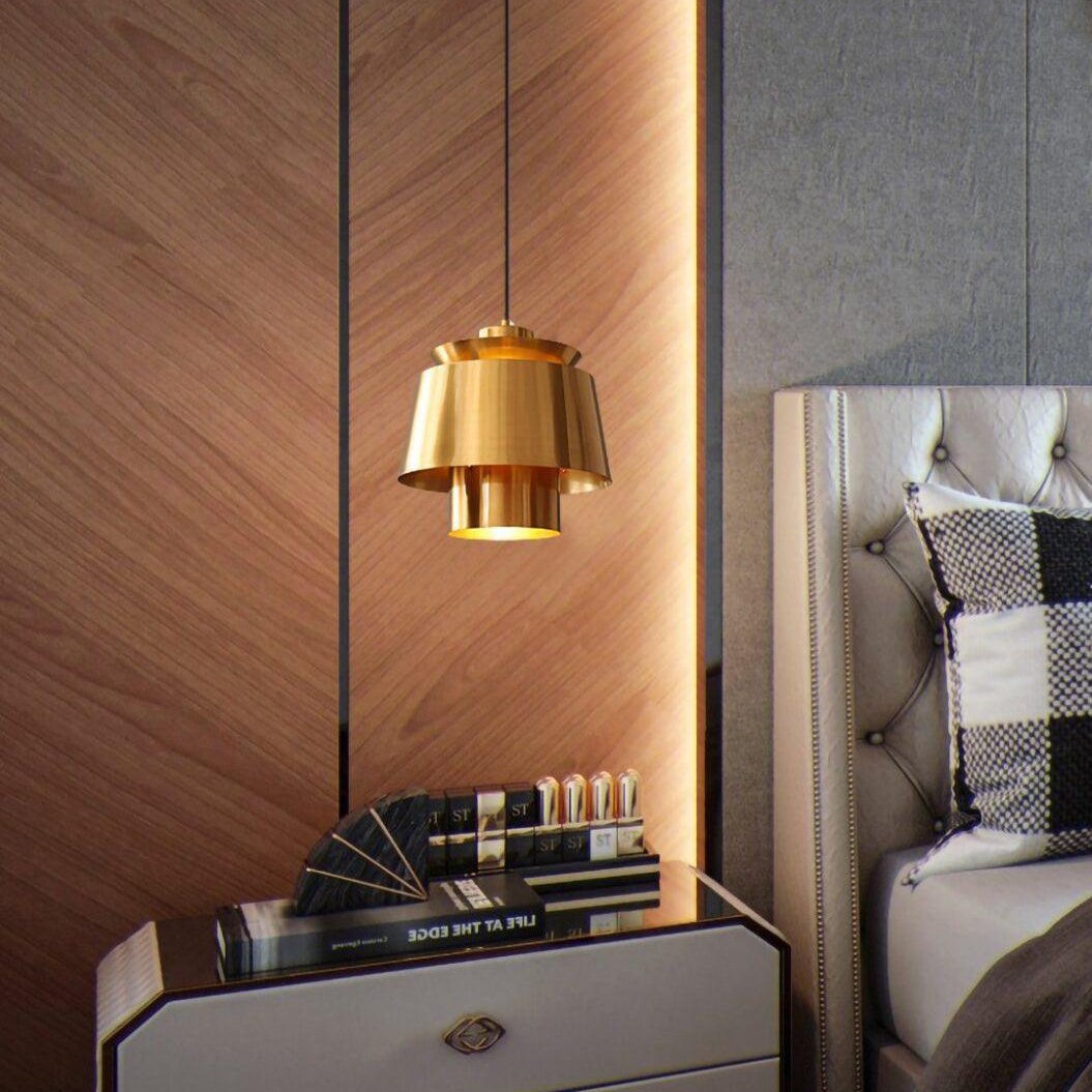 Modern Brass Pendant Light  Tiered Metallic Shade Design - Product example